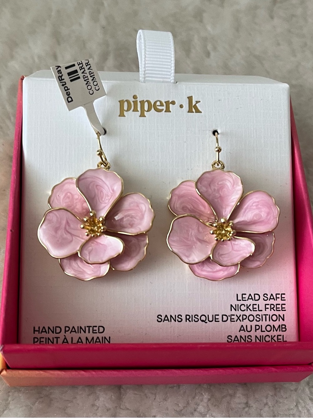 Piper Pink Enamel Flower Drop Earrings